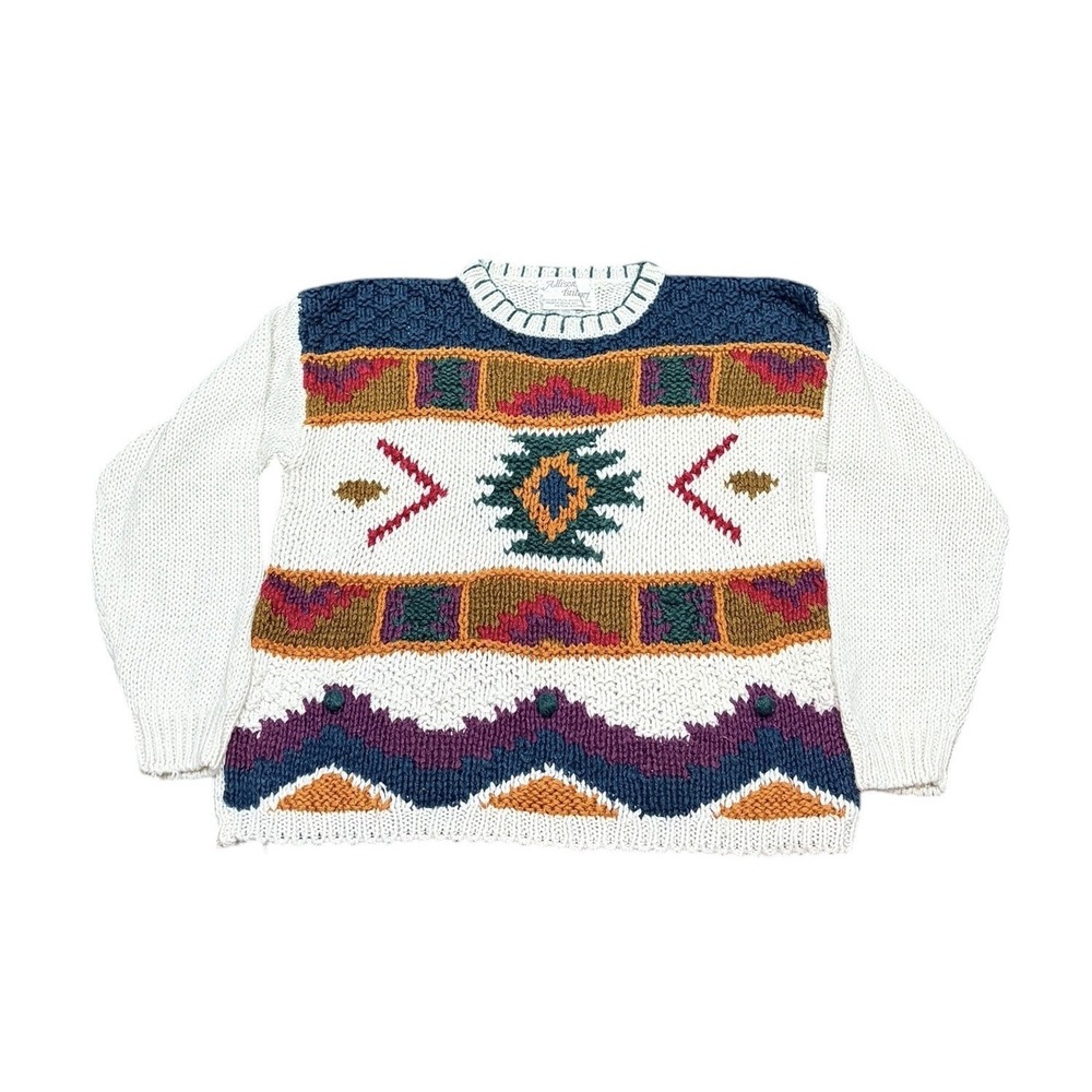 Allison Britney Vintage Sweater Women's Medium Aztec Embroidery Grandma Core